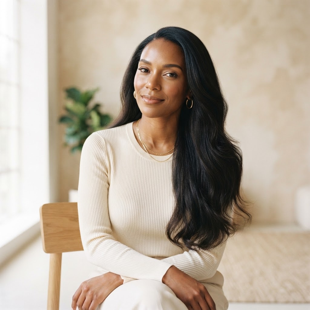Extension Longevity — Black woman, luxury hair, editorial