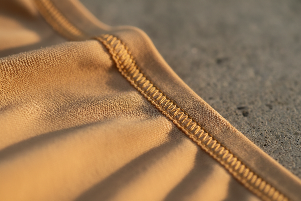 Macro detail of premium innerwear stitching showing impeccable craftsmanship