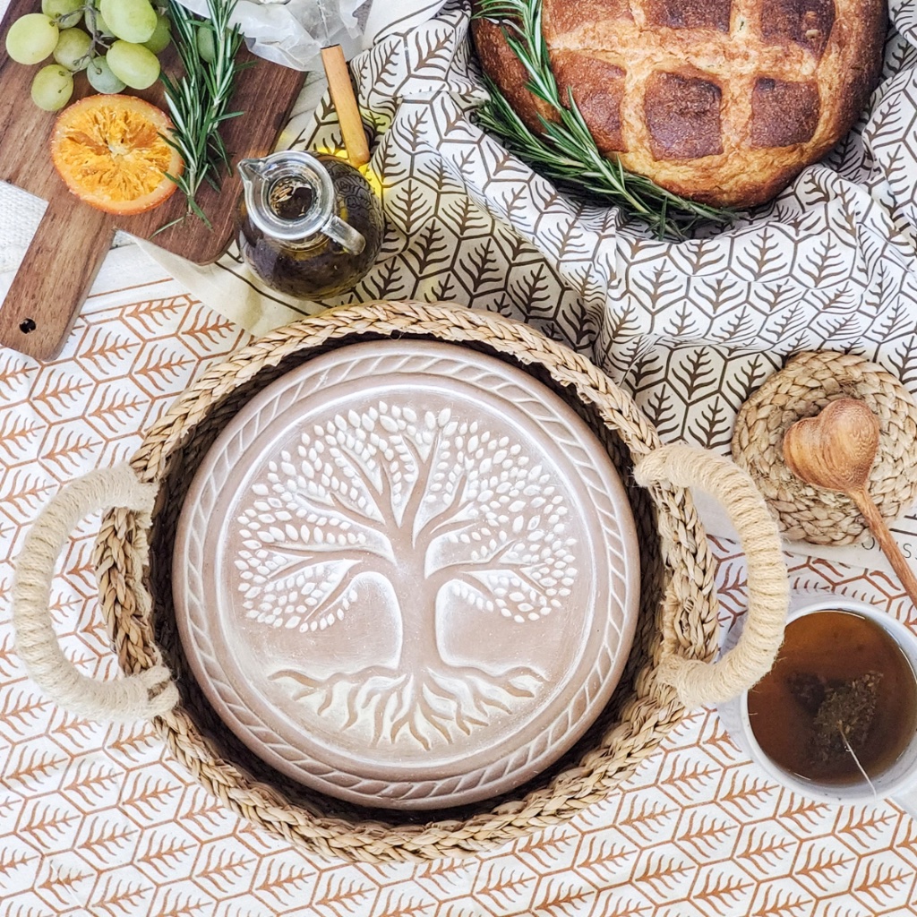"Tree of Life" Ceramic Trivet & Seagrass Basket