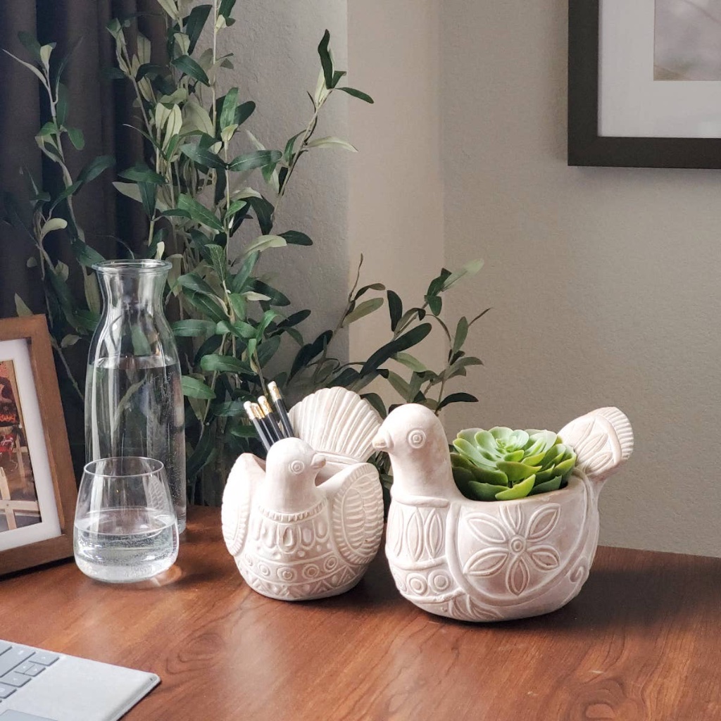 Twin Bird Ceramic Planters (Desk Set)