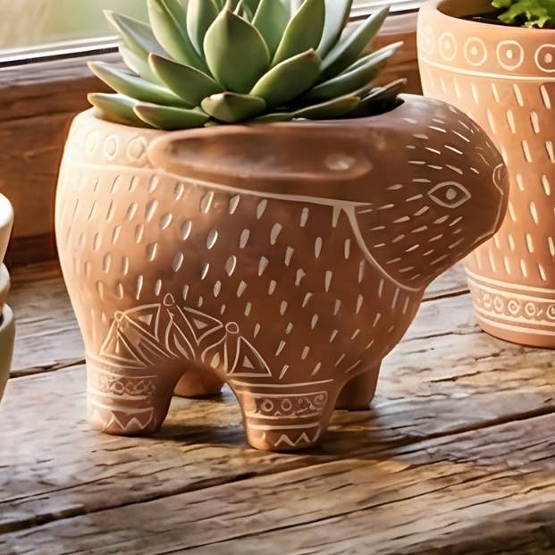 Folk-Art Rabbit Planter with Succulent