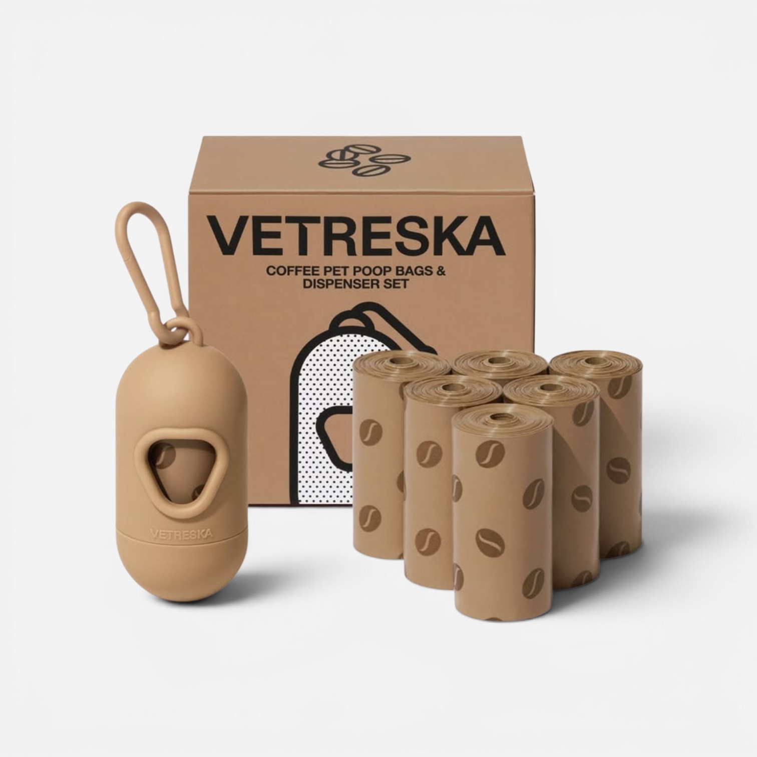 VETRESKA Coffee Pet Poop Bags & Dispenser Set (1 Dispenser + 1 Roll)