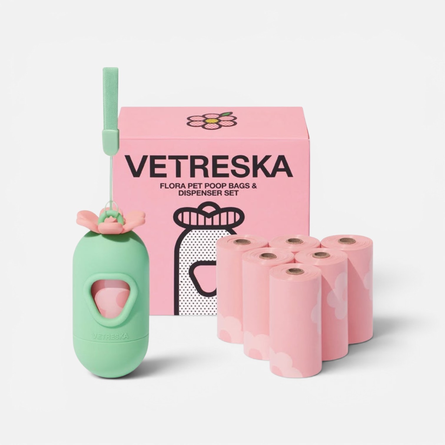 VETRESKA Flora Pet Poop Bags & Dispenser (1 Dispenser + 1 Roll)