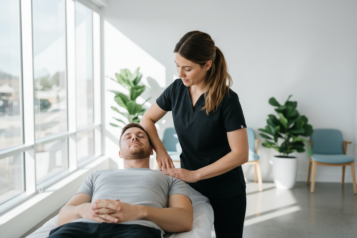 Expert physiotherapist treating a patient in a modern Perth clinic