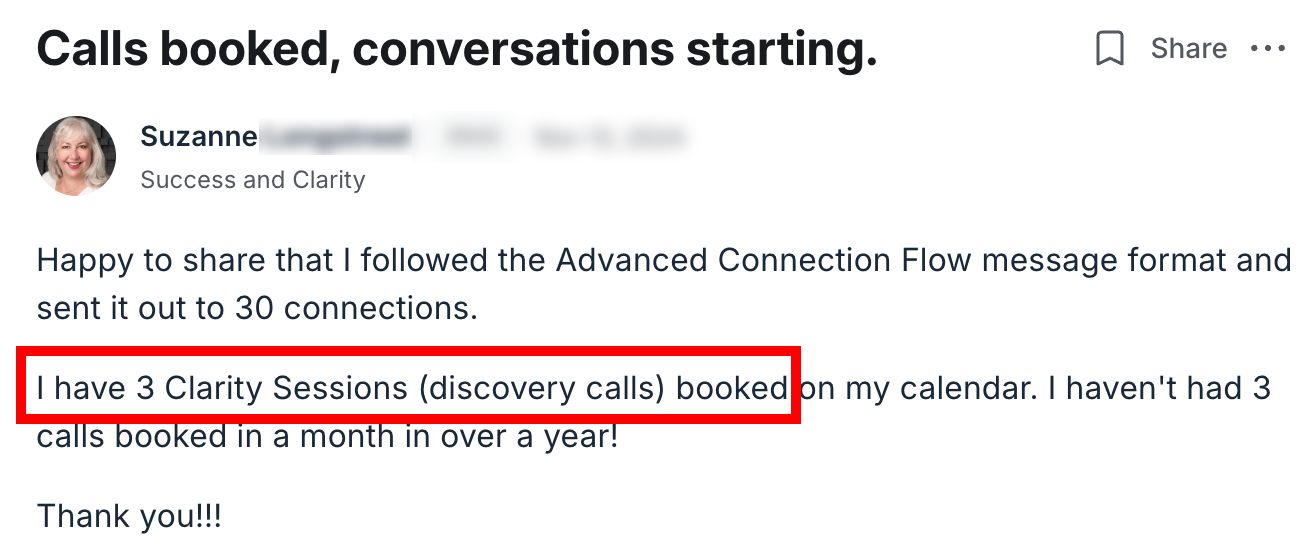Suzanne — booked calls result