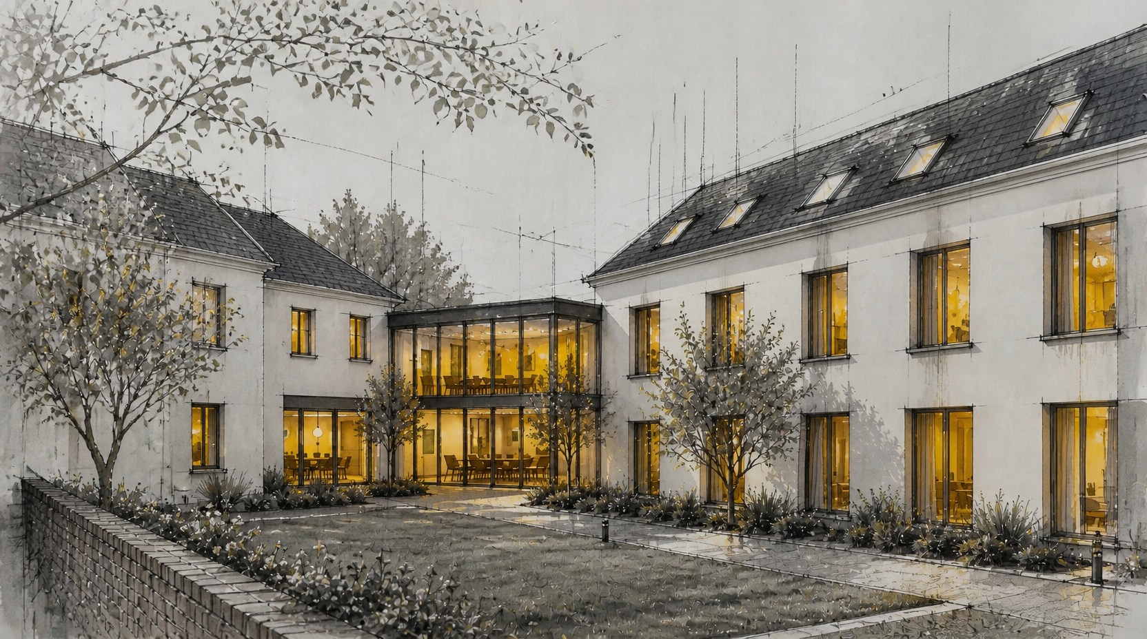 Dům s pečovatelskou službou Osvětimany — Plastered Courtyard III