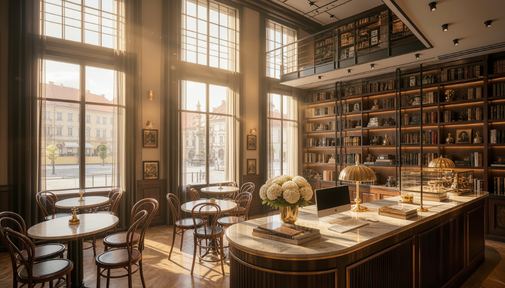 Café Library Žebrák — Thonet: Bentwood Bistro & Square View