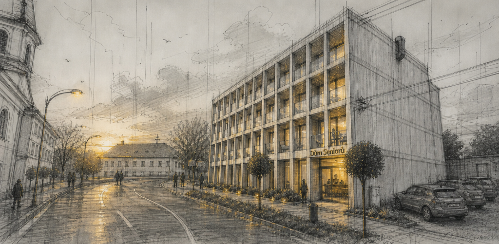 Senior Home Vodňany — Sepia Sketch