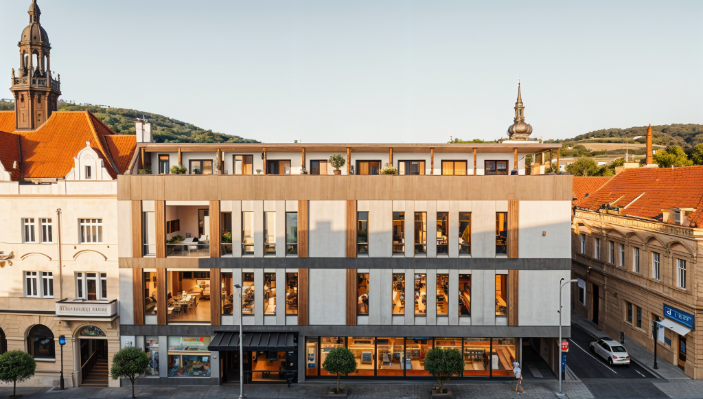 Votice Residential & Commercial Complex — Facade Close-Up