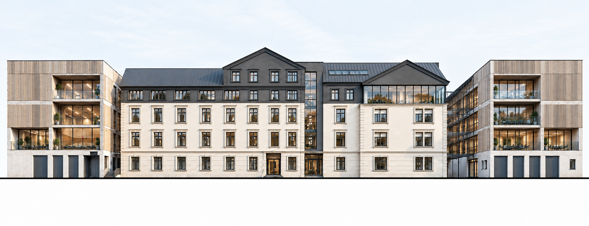 Středoškolský Campus Planá — Pohled na fasádu