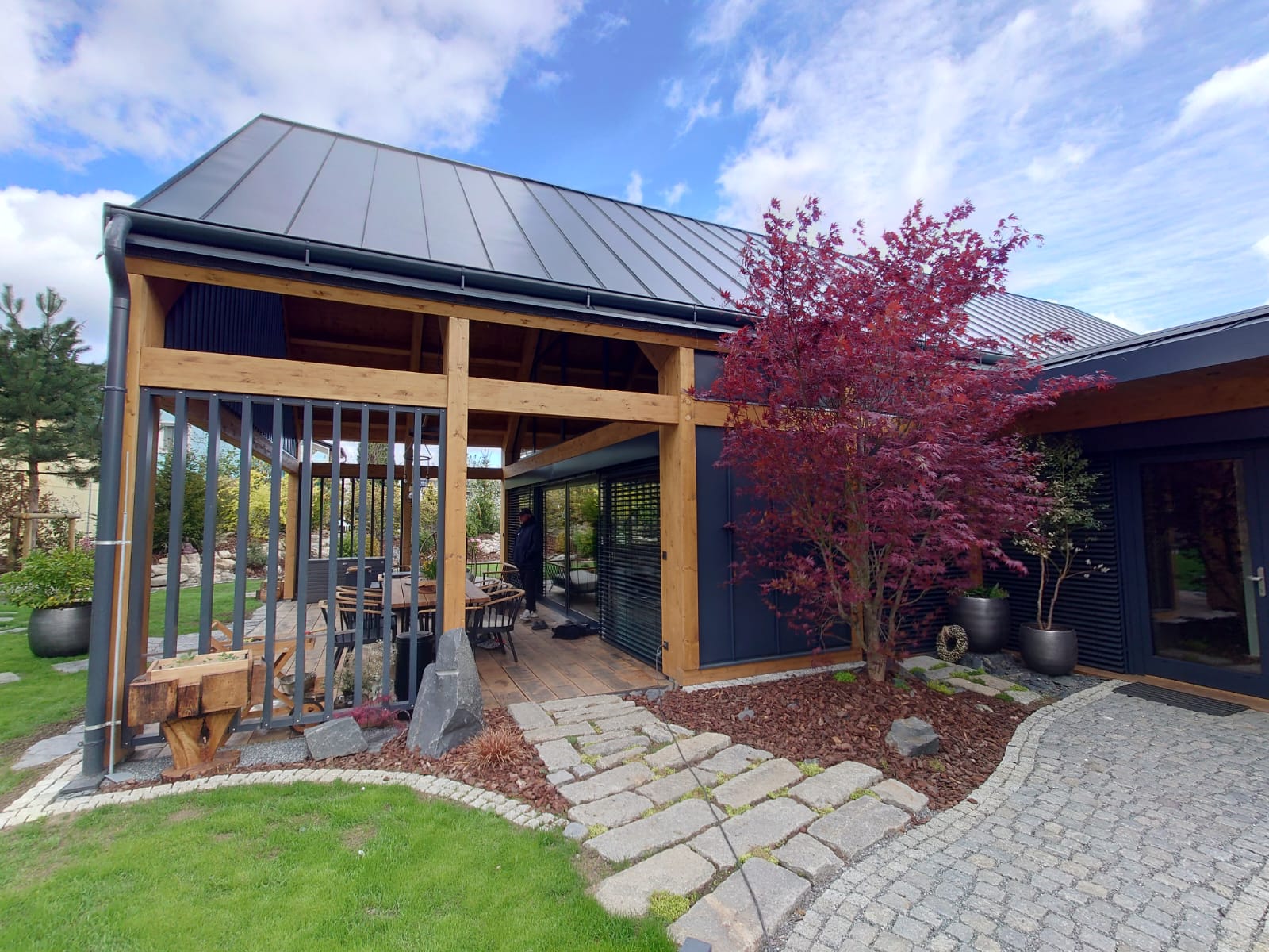 Barn Villa Votice — Covered Terrace & Maple