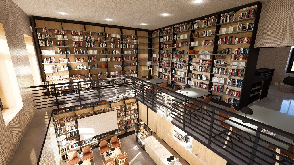 Café Library Žebrák — Bookwall Panorama