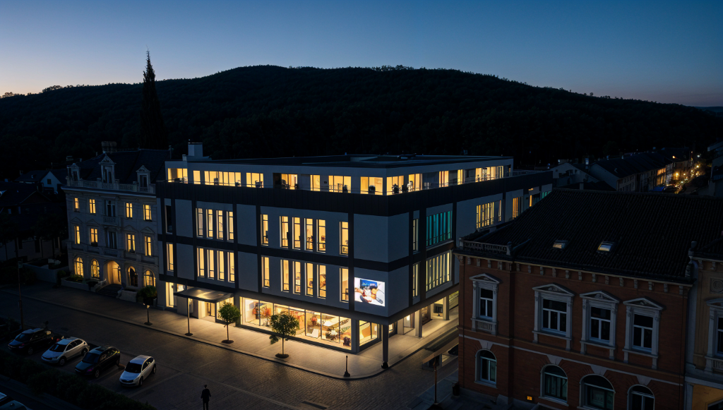 Votice Residential & Commercial Complex — Night Aerial
