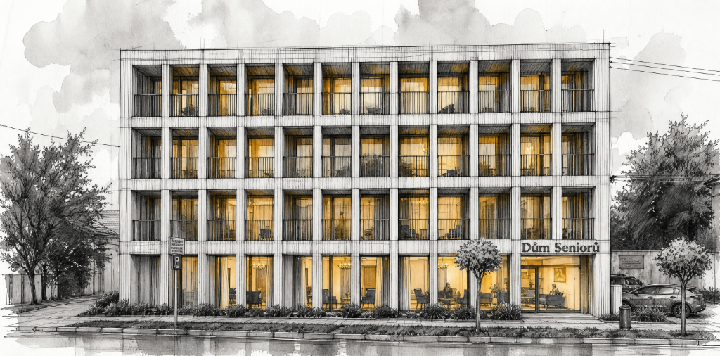 Senior Home Vodňany — Monochrome Sketch