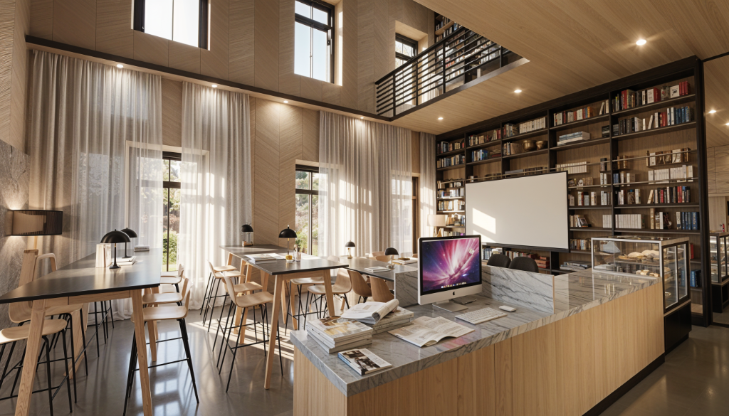 Café Library Žebrák — Double-Height Perspective