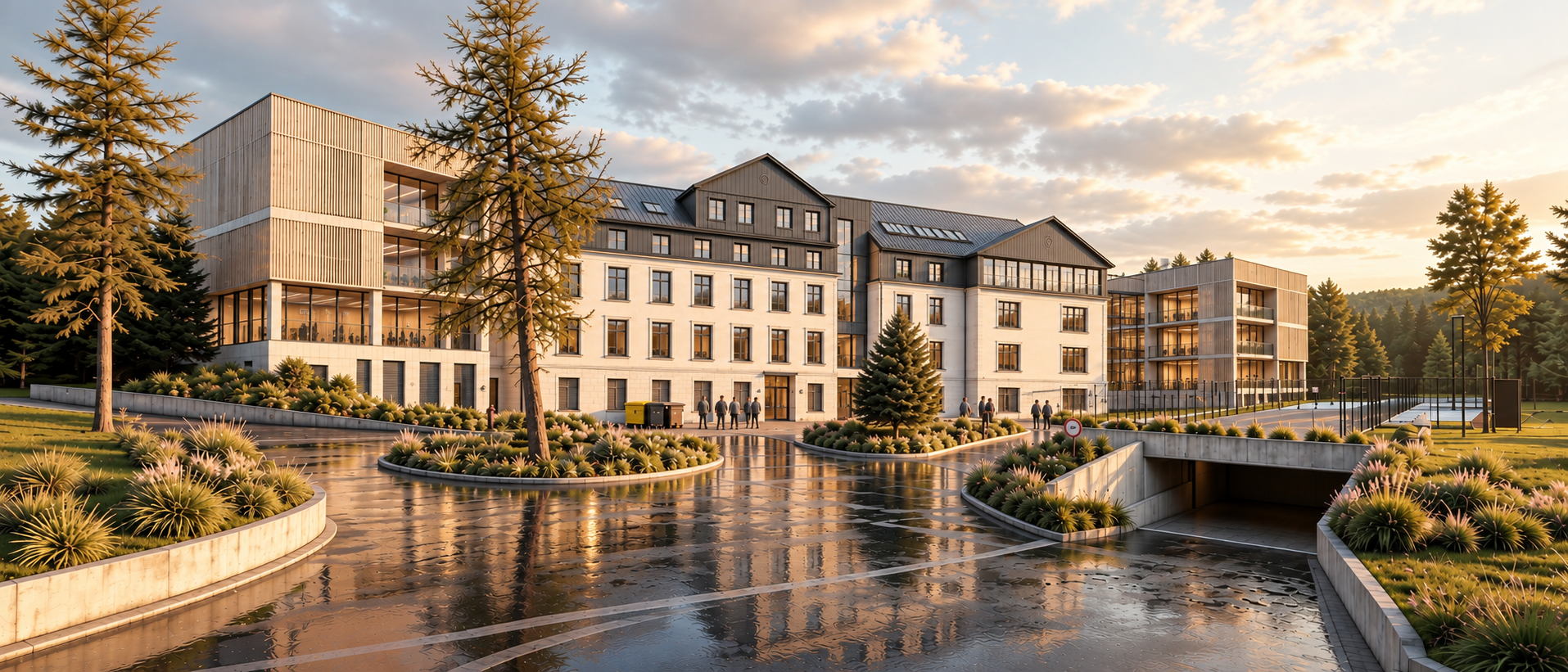 Středoškolský Campus Planá — Nádvoří s vodní plochou