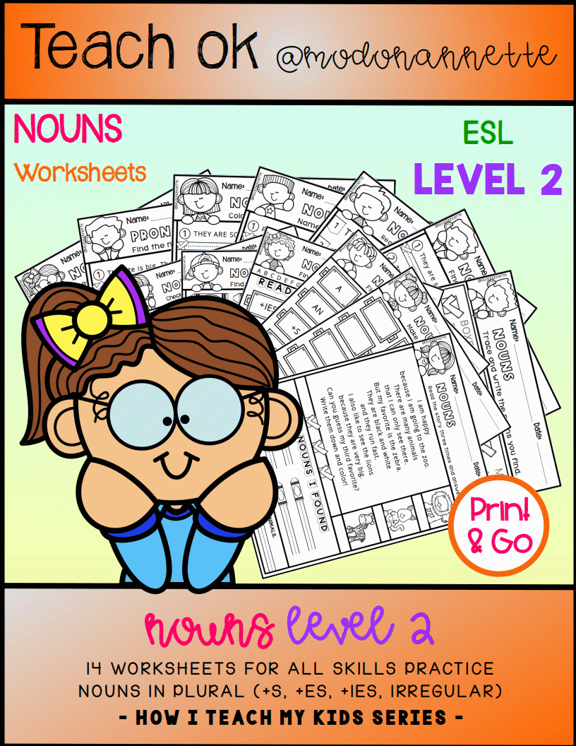 Nouns Worksheets — Level 2 — fichas de sustantivos.