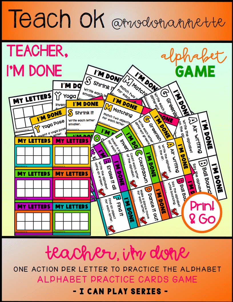 Teacher, I’m Done — Alphabet Game — tarjetas del alfabeto.
