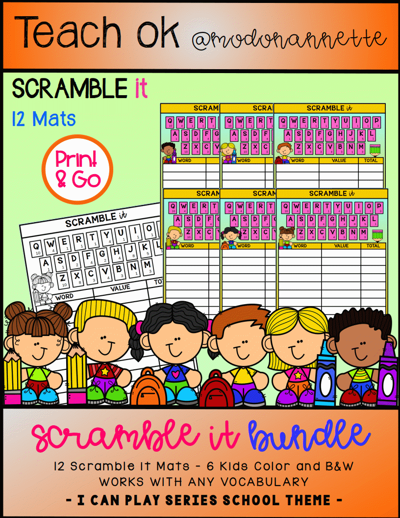 Scramble It Bundle — mats de juego de letras.