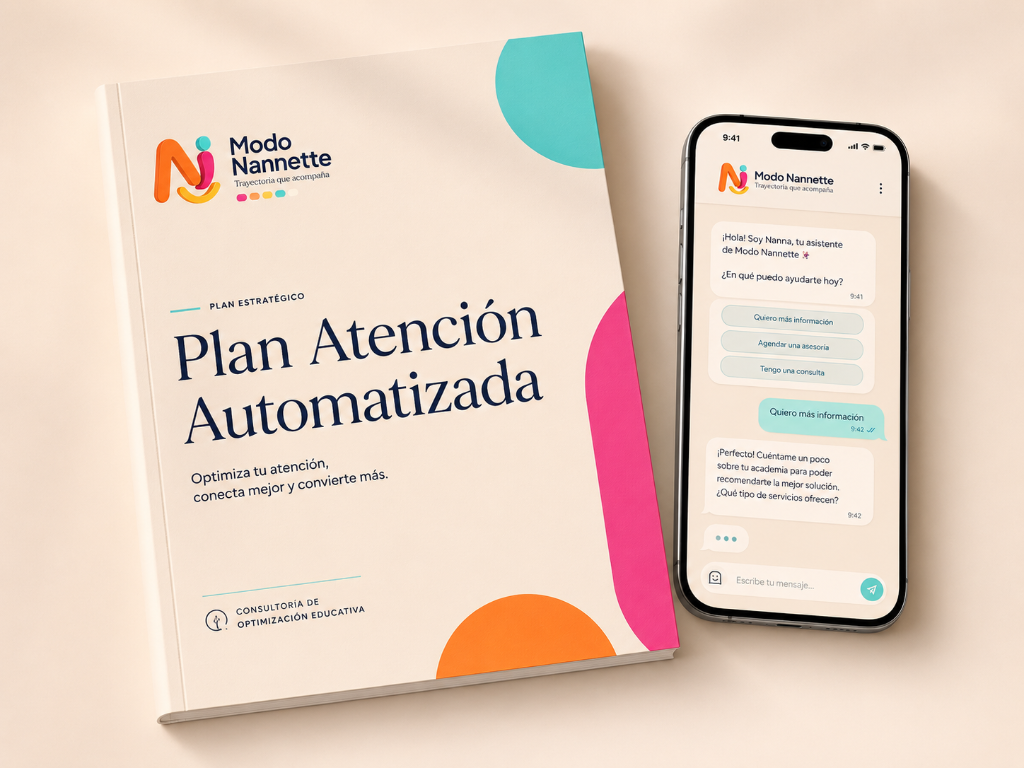 Mockup de entregables de Optimizaciones IA Modo Nannette: atención automatizada, agente de voz IA y web con agente IA