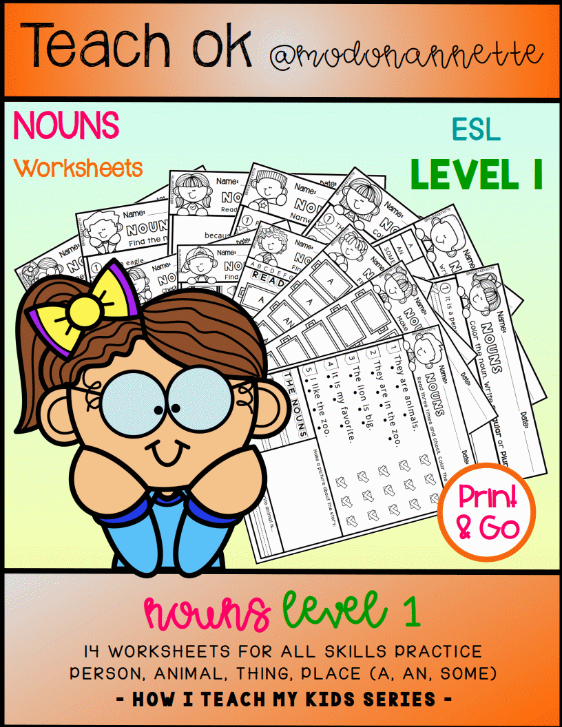 Nouns Worksheets — Level 1 — fichas de sustantivos.