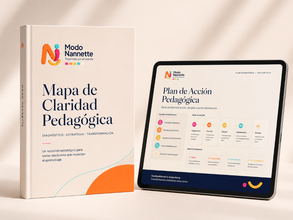 Mockup de entregables de Asesoría Pedagógica Modo Nannette: Mapa de Claridad Pedagógica y Plan de Acción Pedagógica
