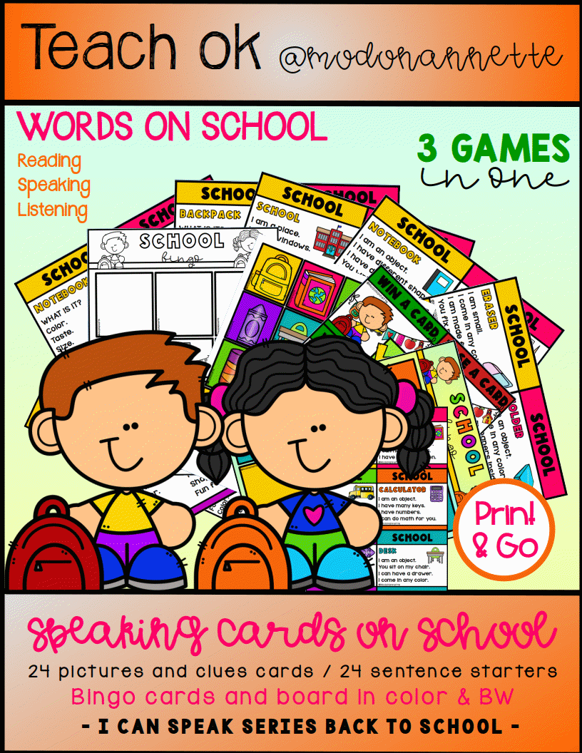 Words on School — Speaking Game — juego de habla.