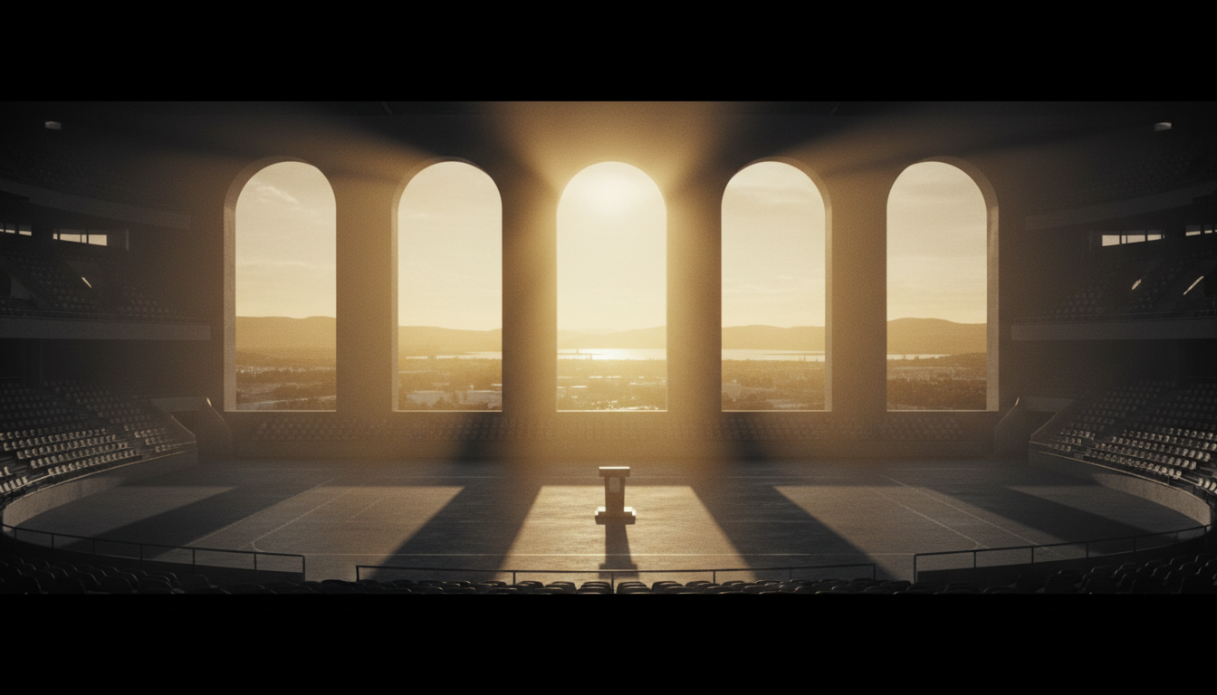 Sunrise beyond a podium — a new beginning
