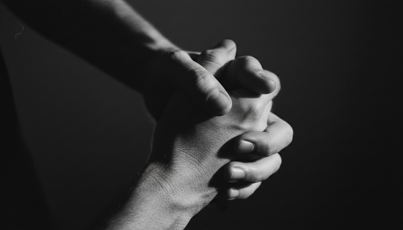 Hands clasped in determination