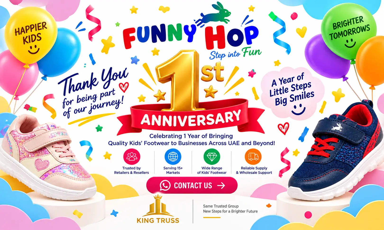 Funny Hop 1st Anniversary — Celebrating 1 year of quality kids' footwear wholesale across UAE and beyond