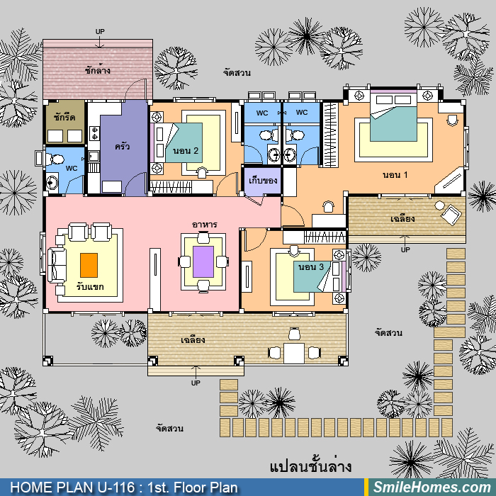 แปลนพื้นชั้นเดียว — แบบบ้านชั้นเดียว U-116