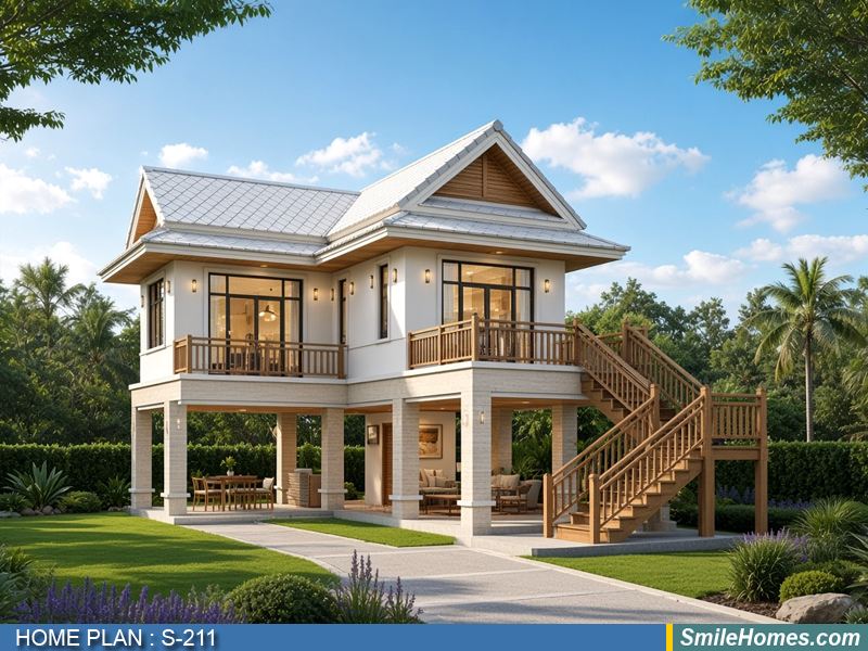 แบบบ้าน แบบบ้าน 2 ชั้น S-211 - Modern Thai 2 ชั้น 132 ตร.ม.