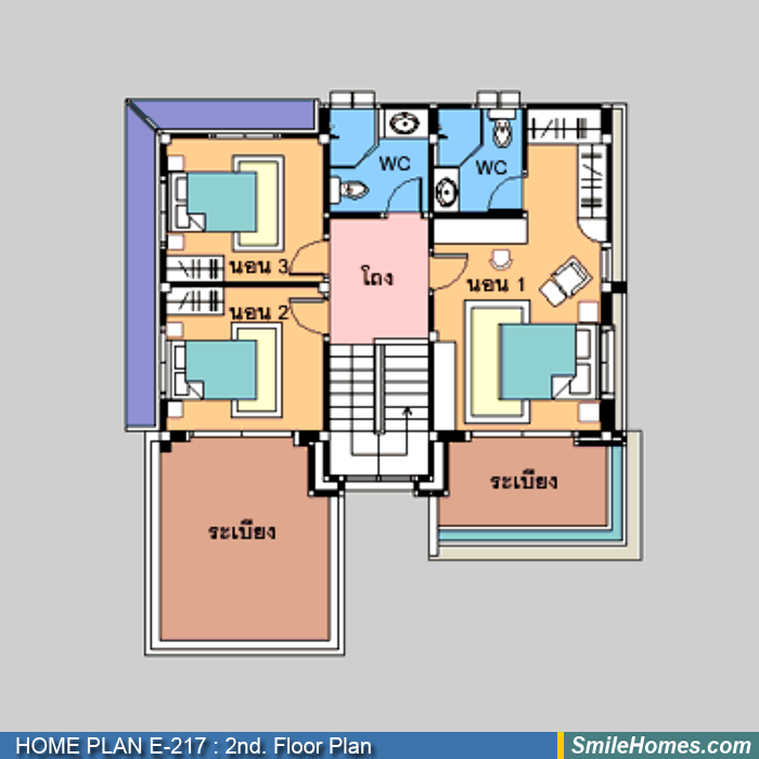 แปลนพื้นชั้นบน — แบบบ้าน 2 ชั้น E-217