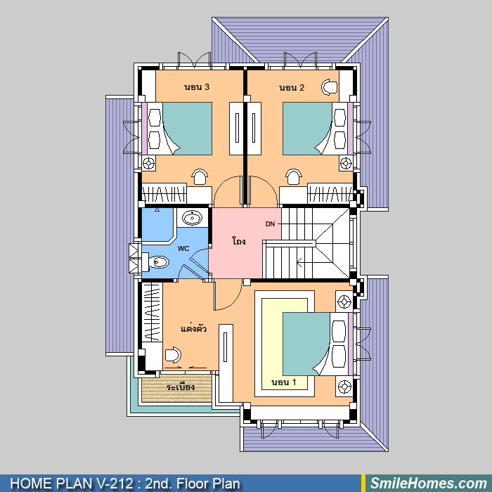 แปลนพื้นชั้นบน — แบบบ้าน 2 ชั้น V-212