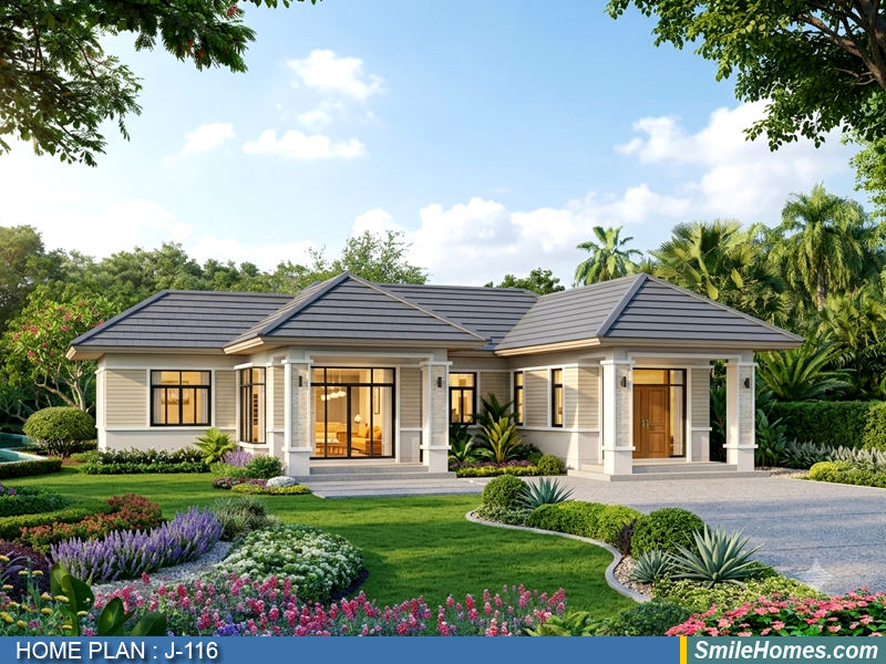 แบบบ้าน แบบบ้านชั้นเดียว J-116 - Contemporary 1 ชั้น 145 ตร.ม.