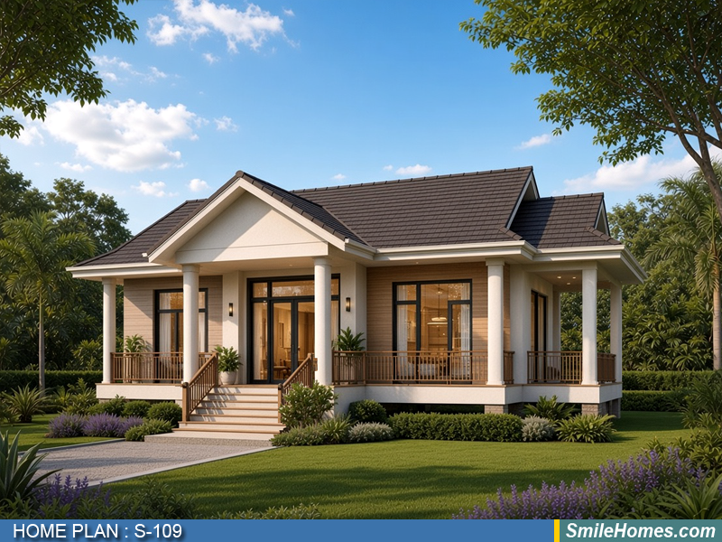 แบบบ้าน แบบบ้านชั้นเดียว S-109 - Modern Thai 1 ชั้น 87 ตร.ม.