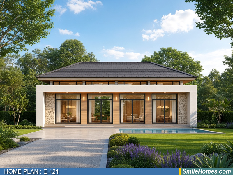 แบบบ้าน แบบบ้านชั้นเดียว E-121 - Modern Contemporary 1 ชั้น 140 ตร.ม.