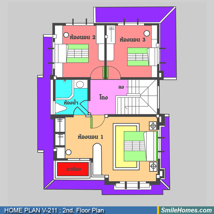 แปลนพื้นชั้นบน — แบบบ้าน 2 ชั้น V-211