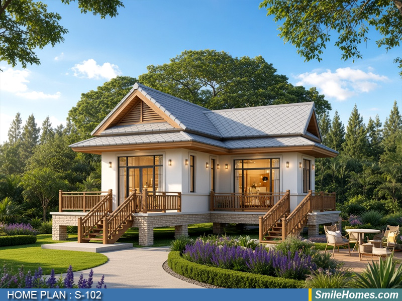 แบบบ้าน แบบบ้านชั้นเดียว S-102 - Modern Thai 1 ชั้น 90 ตร.ม.
