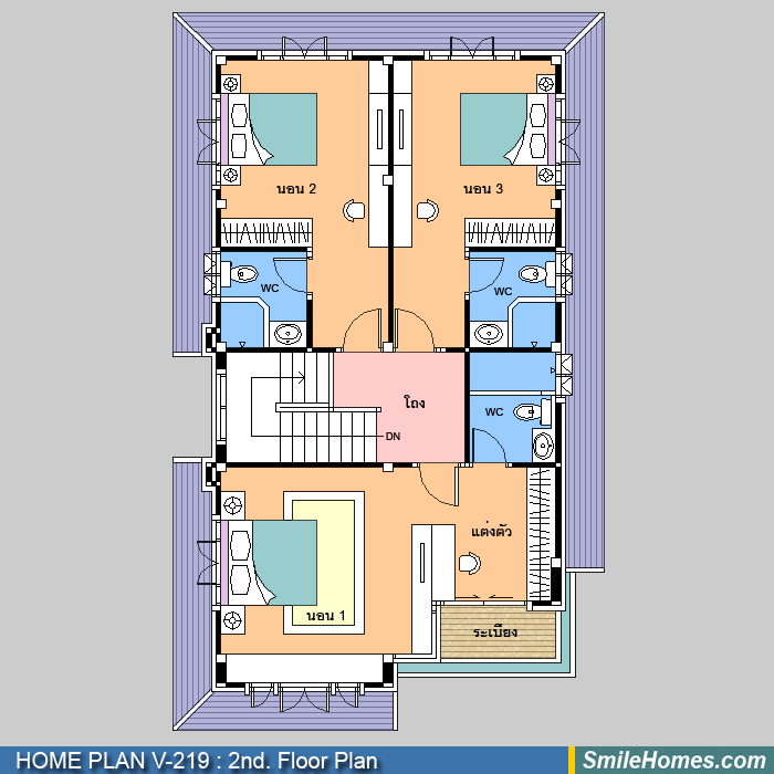 แปลนพื้นชั้นบน — แบบบ้าน 2 ชั้น V-219