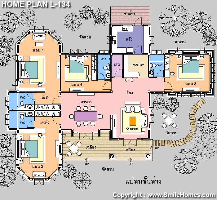 แปลนพื้นชั้นเดียว — แบบบ้านชั้นเดียว L-134
