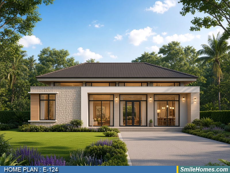 แบบบ้าน แบบบ้านชั้นเดียว E-124 - Modern Contemporary 1 ชั้น 220 ตร.ม.