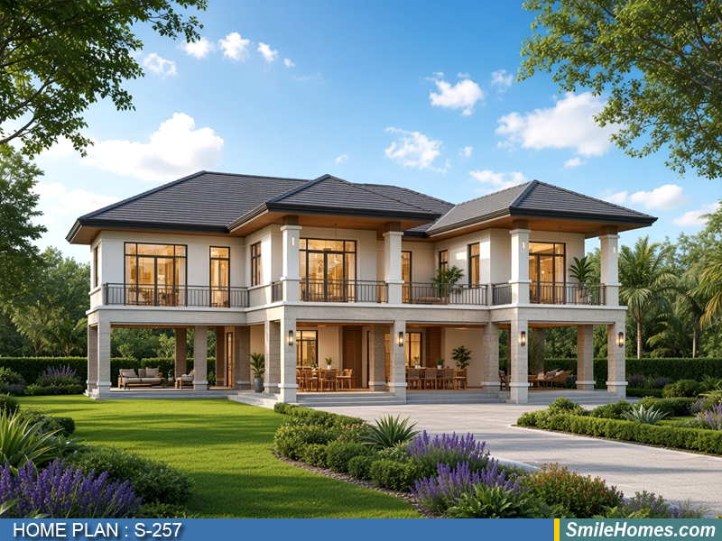 แบบบ้าน แบบบ้าน 2 ชั้น S-257 - Modern Thai 2 ชั้น 565 ตร.ม.