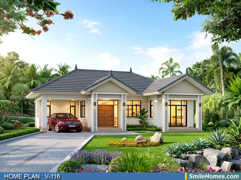 แบบบ้าน แบบบ้านชั้นเดียว V-116 - Tropical 1 ชั้น 153 ตร.ม.