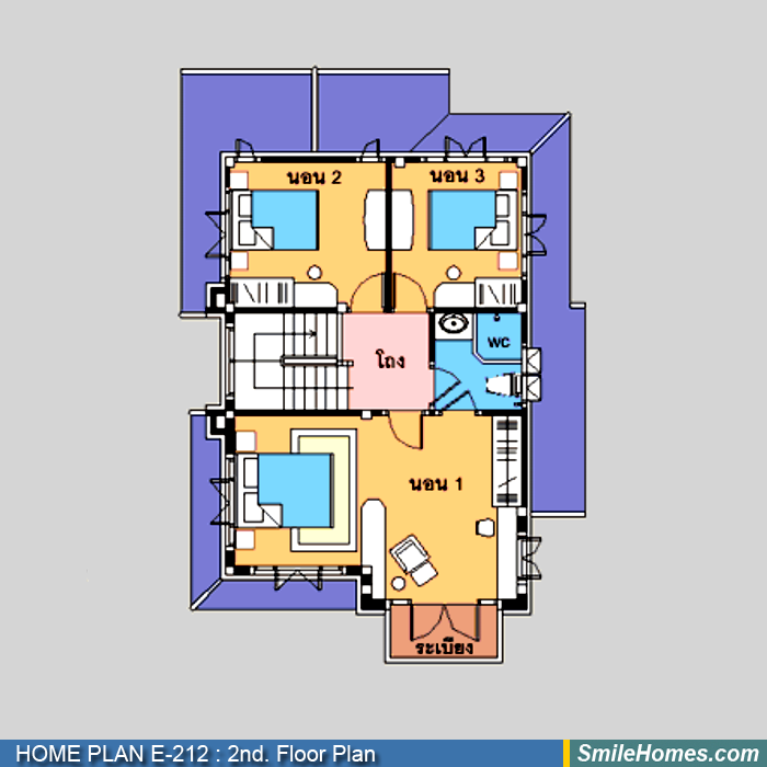 แปลนพื้นชั้นบน — แบบบ้าน 2 ชั้น E-212
