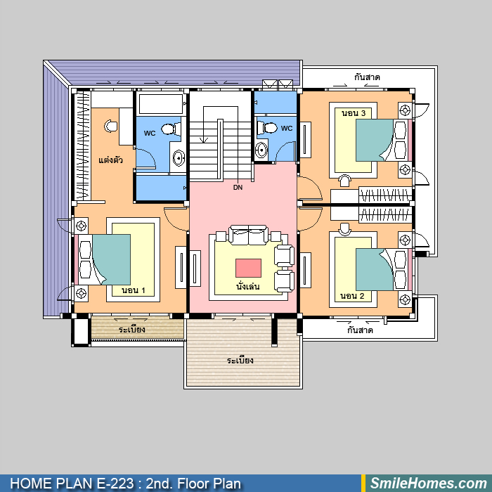 แปลนพื้นชั้นบน — แบบบ้าน 2 ชั้น E-223