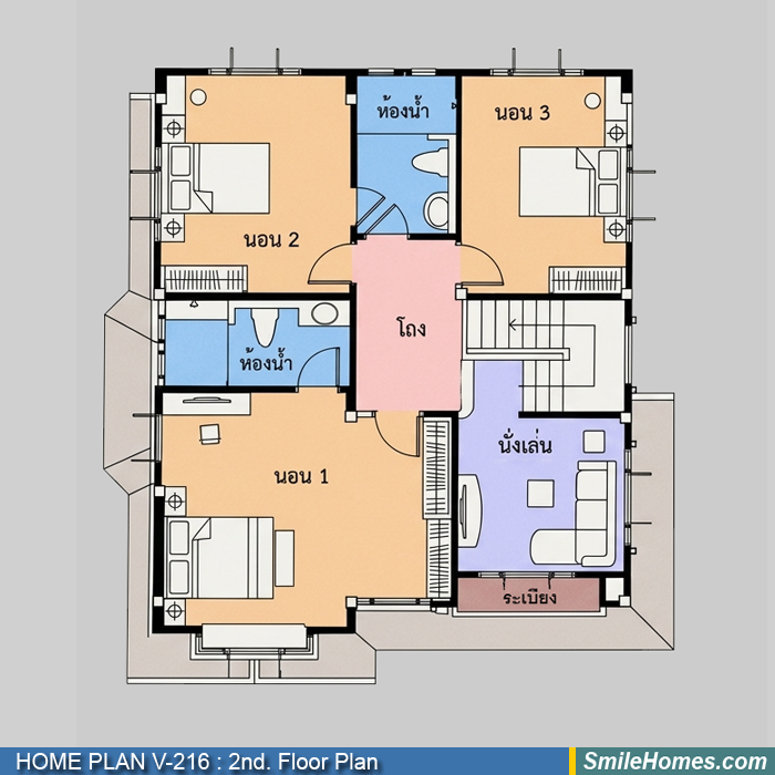 แปลนพื้นชั้นบน — แบบบ้าน 2 ชั้น V-216