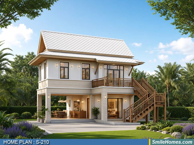 แบบบ้าน แบบบ้าน 2 ชั้น S-210 - Modern Thai 2 ชั้น 106 ตร.ม.