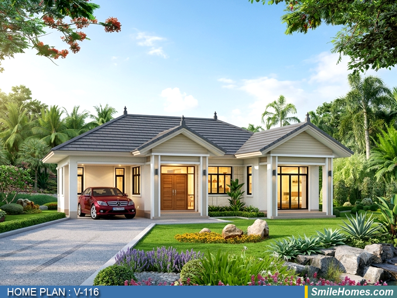 แบบบ้าน แบบบ้านชั้นเดียว V-116 - Tropical 1 ชั้น 153 ตร.ม.