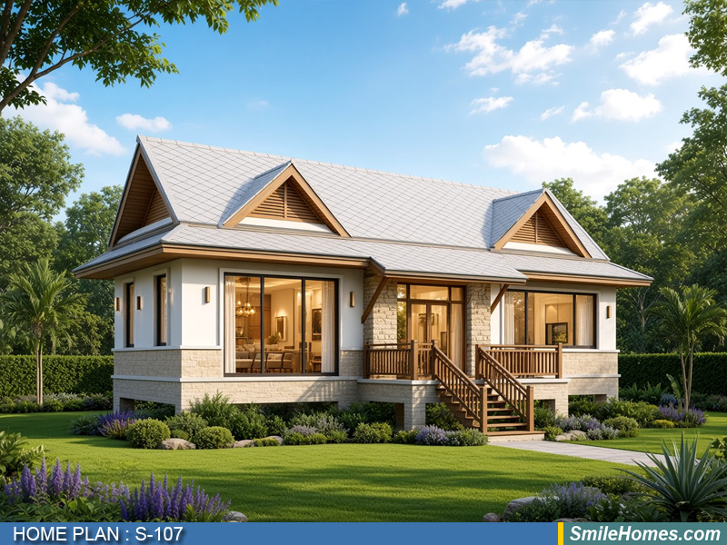 แบบบ้าน แบบบ้านชั้นเดียว S-107 - Modern Thai 1 ชั้น 89 ตร.ม.